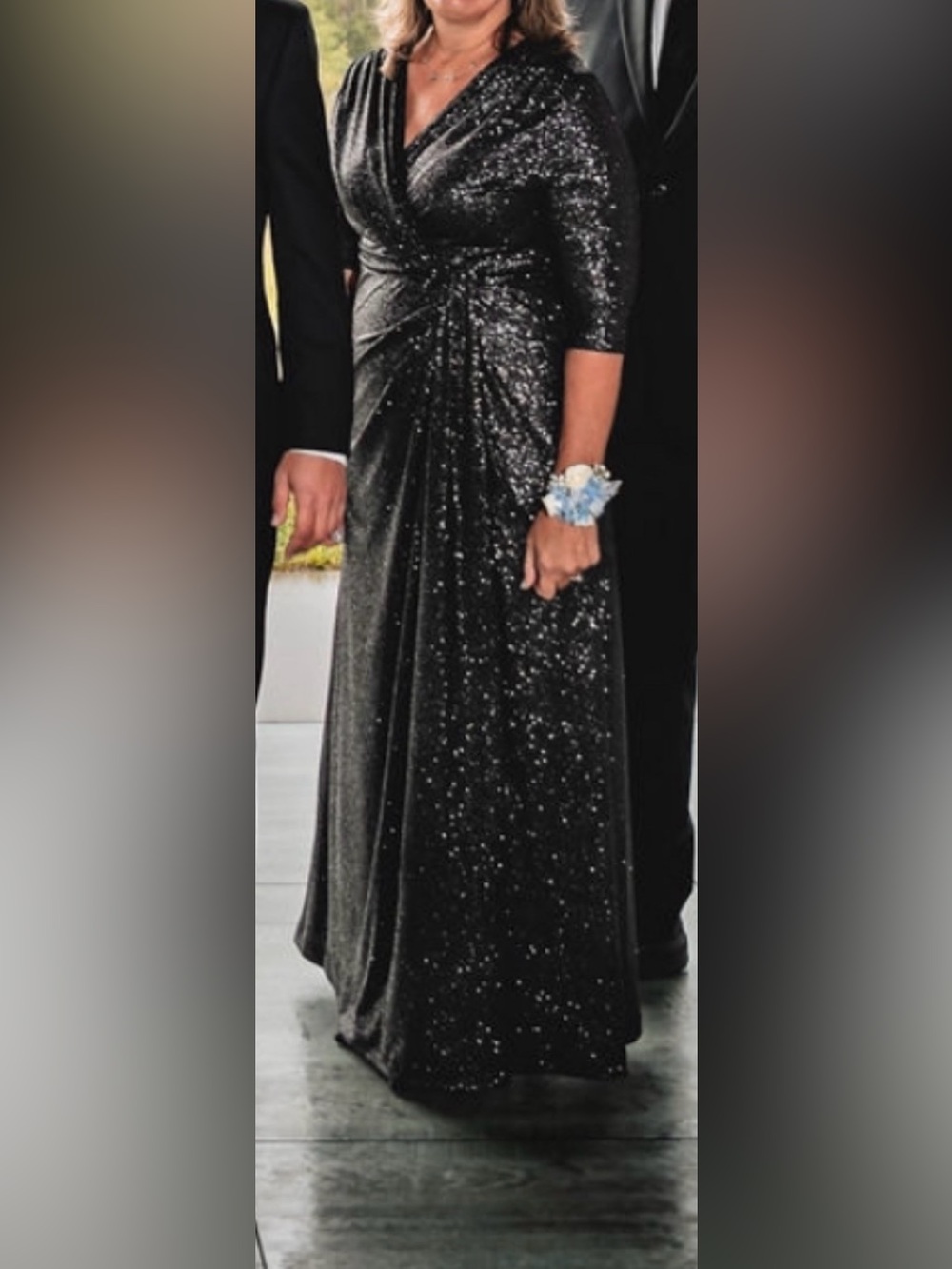 Mother of the bride/groom Wedding  Black Sparkle Wrap Gown